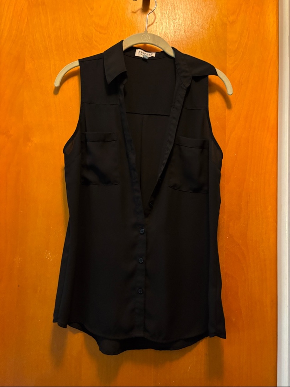 Express Black Sleeveless Button-Front Collared Tank